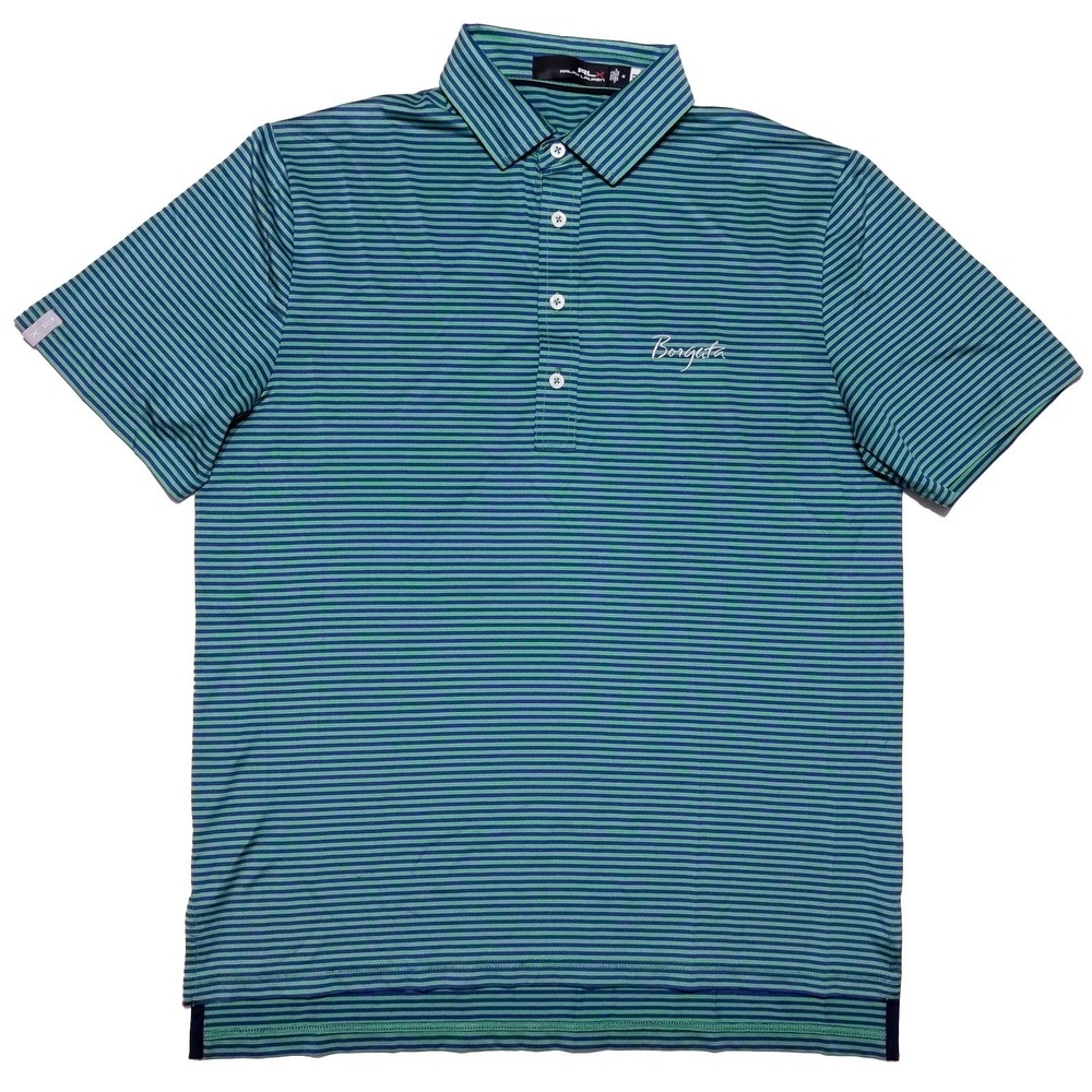 RLX RALPH LAUREN Borgata Hotel Casino Polo Shirt Green Blue Stripe Medium M